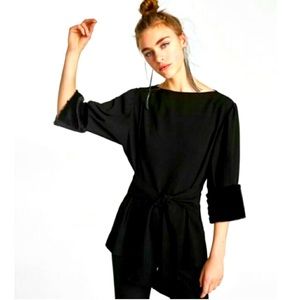 Zara top with faux fur on sleeve cuffs
